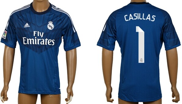 2014/15 Real Madrid #1 Casillas Goalkeeper Blue Soccer AAA+ T-Shirt