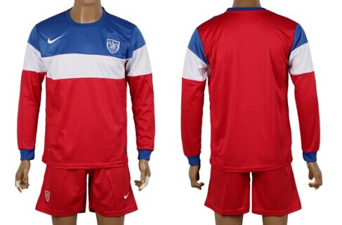 2014 World Cup USA Blank Blank (or Custom) Away Soccer Long Sleeve Shirt Kit