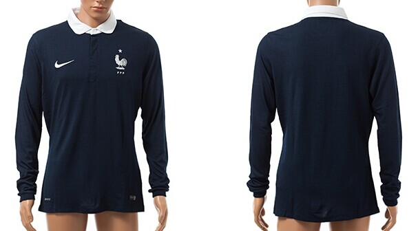 2014 World Cup France Blank (or Custom) Home Soccer Long Sleeve AAA+ T-Shirt