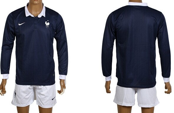 2014 World Cup France Blank (or Custom) Home Soccer Long Sleeve Shirt Kit