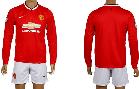 2014/15 Manchester United Blank (or Custom) Home Soccer Long Sleeve Shirt Kit