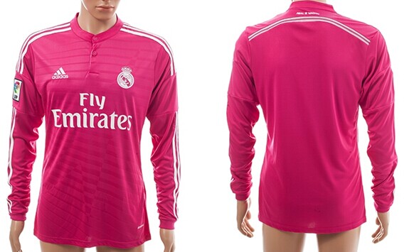 2014/15 Real Madrid Blank (or Custom) Away Pink Soccer Long Sleeve AAA+ T-Shirt