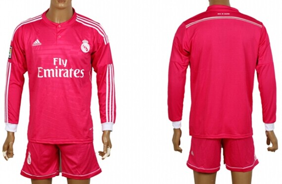 2014/15 Real Madrid Blank (or Custom) Away Pink Soccer Long Sleeve Shirt Kit