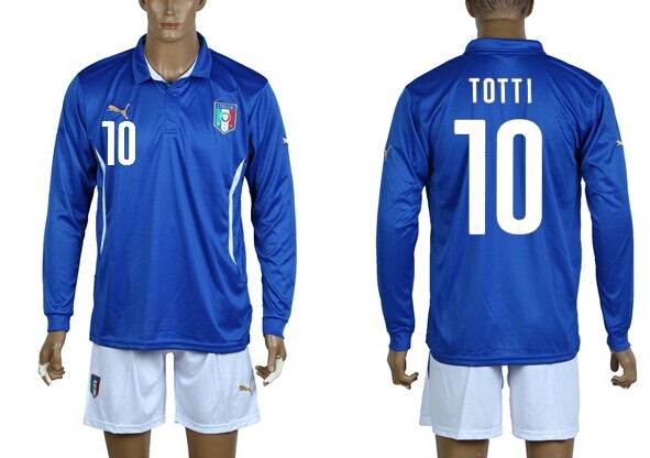 2014 World Cup Italy #10 Totti Home Soccer Long Sleeve Shirt Kit