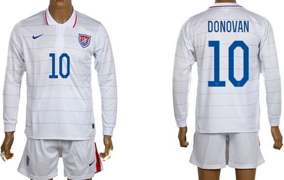2014 World Cup USA #10 Donovan Home Soccer Long Sleeve Shirt Kit