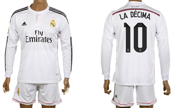 2014/15 Real Madrid #10 La Decima Home Soccer Long Sleeve Shirt Kit
