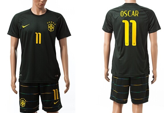2014 World Cup Brazil #11 Oscar Second Away Black Soccer Shirt Kit