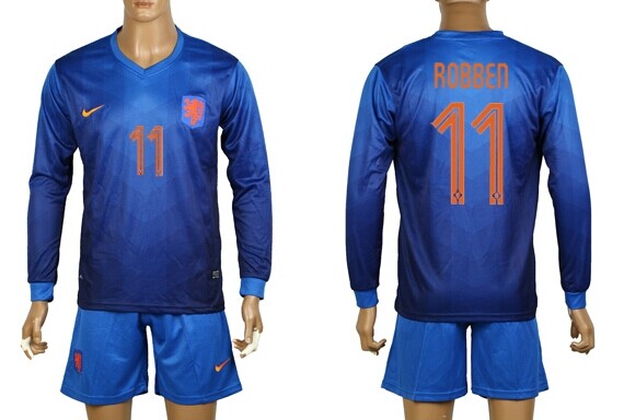 2014 World Cup Holland #11 Robben Away Soccer Long Sleeve Shirt Kit