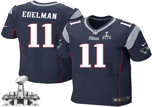 Nike New England Patriots #11 Julian Edelman 2015 Super Bowl XLIX Blue Elite Jersey