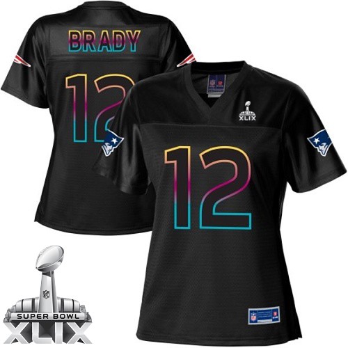 Nike New England Patriots #12 Tom Brady 2015 Super Bowl XLIX Pro Line Black Fashion Womens Jersey