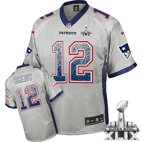 Nike New England Patriots #12 Tom Brady 2015 Super Bowl XLIX 2013 Drift Fashion Gray Kids Jersey