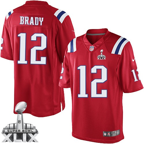 Nike New England Patriots #12 Tom Brady 2015 Super Bowl XLIX Red Game Kids Jersey