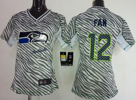 Nike Seattle Seahawks #12 Fan Gray 2012 Womens Zebra Fashion Jersey