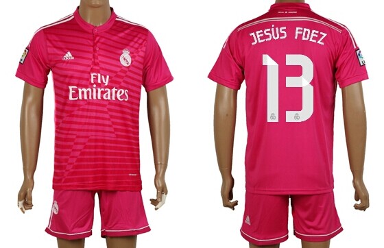 2014/15 Real Madrid #13 Jesus Fdez Away Pink Soccer Shirt Kit