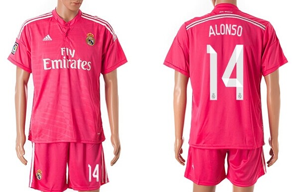 2014/15 Real Madrid #14 Alonso Away Pink Soccer Shirt Kit