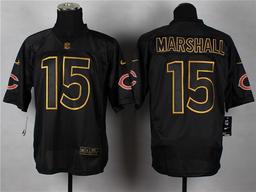 Nike Chicago Bears #15 Brandon Marshall 2014 All Black/Gold Elite Jersey