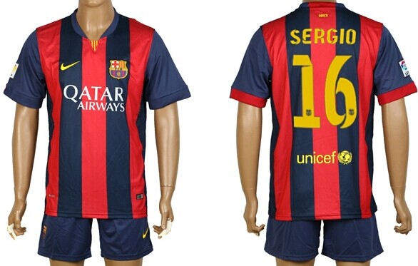 2014/15 FC Bacelona #16 Sergio Home Soccer Shirt Kit