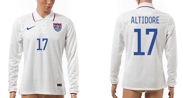 2014 World Cup USA #17 Altidore Home Soccer Long Sleeve AAA+ T-Shirt