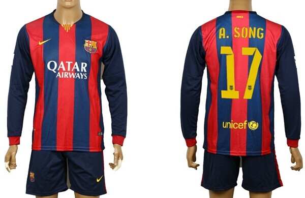 2014/15 FC Bacelona #17 A.Song Home Soccer Long Sleeve Shirt Kit