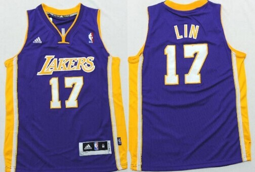 Los Angeles Lakers #17 Jeremy Lin Purple Kids Jersey