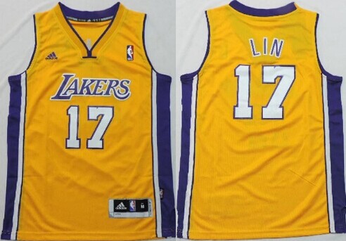 Los Angeles Lakers #17 Jeremy Lin Yellow Kids Jersey