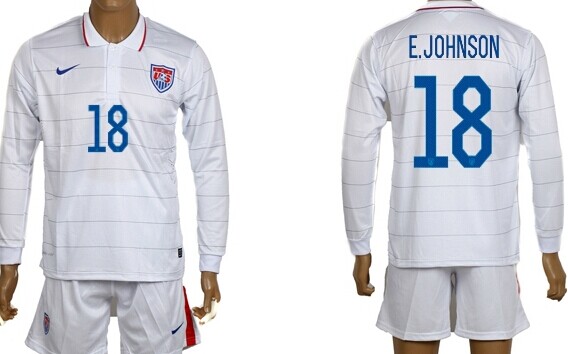 2014 World Cup USA #18 E.Johnson Home Soccer Long Sleeve Shirt Kit