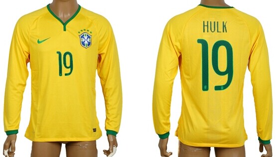 2014 World Cup Brazil #19 Hulk Home Soccer Long Sleeve AAA+ T-Shirt