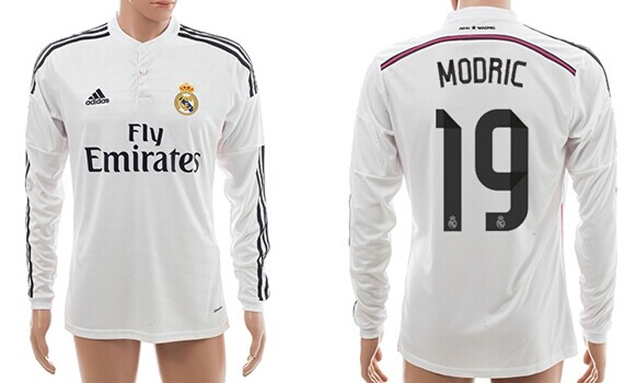 2014/15 Real Madrid #19 Modric Home Soccer Long Sleeve AAA+ T-Shirt