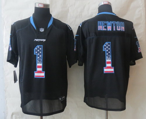Nike Carolina Panthers #1 Cam Newton 2014 USA Flag Fashion Black Elite Jersey