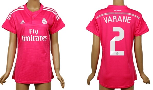 2014/15 Real Madrid #2 Varane Away Pink Soccer AAA+ T-Shirt_Womens
