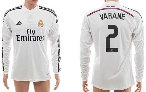 2014/15 Real Madrid #2 Varane Home Soccer Long Sleeve AAA+ T-Shirt