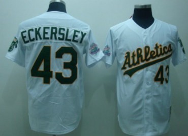 Oakland Athletics #43 Eckersley White Throwback Jersey