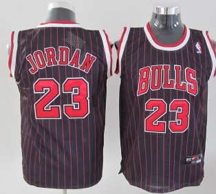Chicago Bulls #23 Michael Jordan Black Pinstripe Kids Jersey