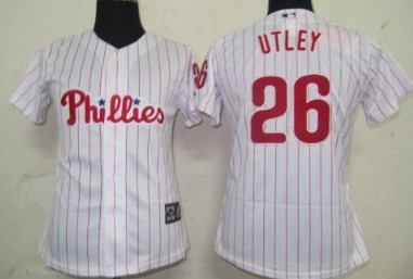 Philadelphia Phillies #26 Utley White Red Pinstripe Womens Jersey
