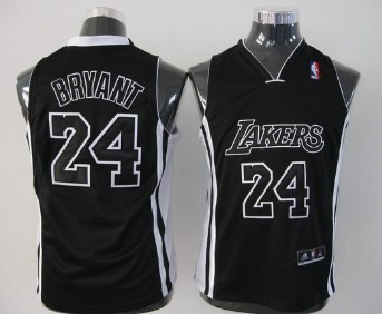 Los Angeles Lakers #24 Kobe Bryant All Black With White Kids Jersey