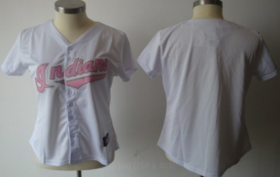 Cleveland Indians Blank White With Pink Womens Jersey