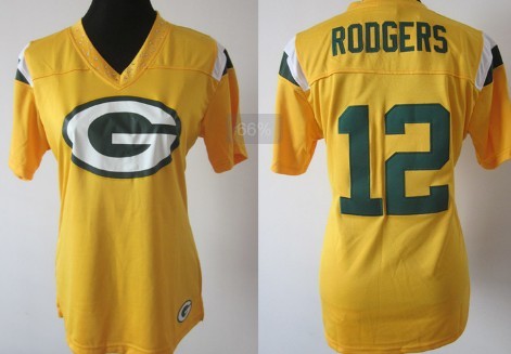 Nike Green Bay Packers #12 Aaron Rodgers 2012 Yellow Womens Field Flirt Fashion Jersey