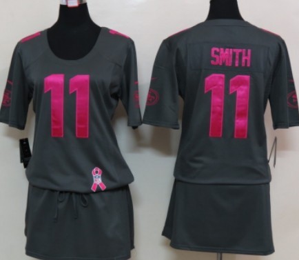 Nike San Francisco 49ers #11 Alex Smith Breast Cancer Awareness Gray Womens Jersey