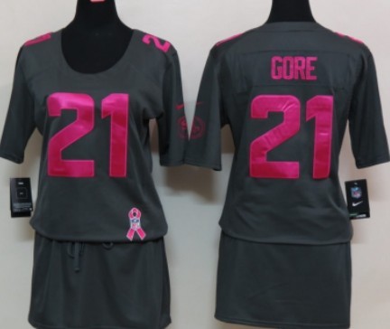Nike San Francisco 49ers #21 Frank Gore Breast Cancer Awareness Gray Womens Jersey