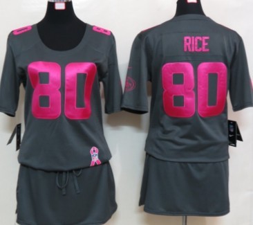 Nike San Francisco 49ers #80 Jerry Rice Breast Cancer Awareness Gray Womens Jersey