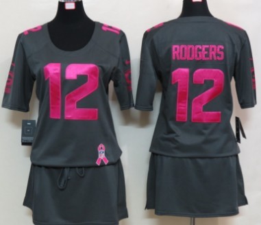 Nike Green Bay Packers #12 Aaron Rodgers Breast Cancer Awareness Gray Womens Jersey