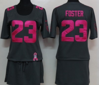 Nike Houston Texans #23 Arian Foster Breast Cancer Awareness Gray Womens Jersey