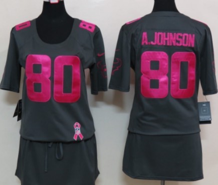 Nike Houston Texans #80 Andre Johnson Breast Cancer Awareness Gray Womens Jersey