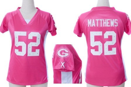 Nike Green Bay Packers #52 Clay Matthews 2012 Pink Womens Draft Him II Top Jersey