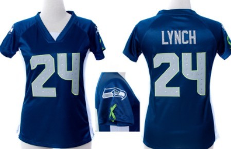 Nike Seattle Seahawks #24 Marshawn Lynch 2012 Blue Womens Draft Him II Top Jersey