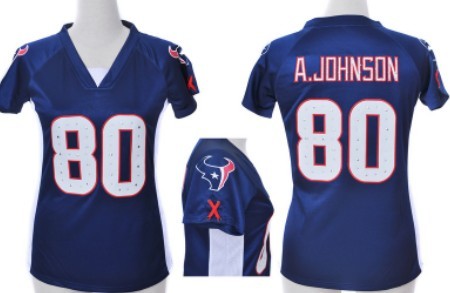 Nike Houston Texans #80 Andre Johnson 2012 Blue Womens Draft Him II Top Jersey
