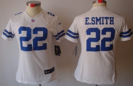 Nike Dallas Cowboys #22 Emmitt Smith White Game Womens Jersey