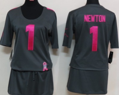 Nike Carolina Panthers #1 Cam Newton Breast Cancer Awareness Gray Womens Jersey