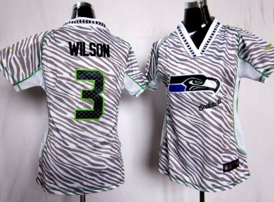 Nike Seattle Seahawks #3 Russell Wilson 2012 Womens Zebra Fashion Jersey