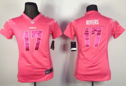 Nike San Diego Chargers #17 Philip Rivers Pink Sweetheart Diamond Womens Jersey